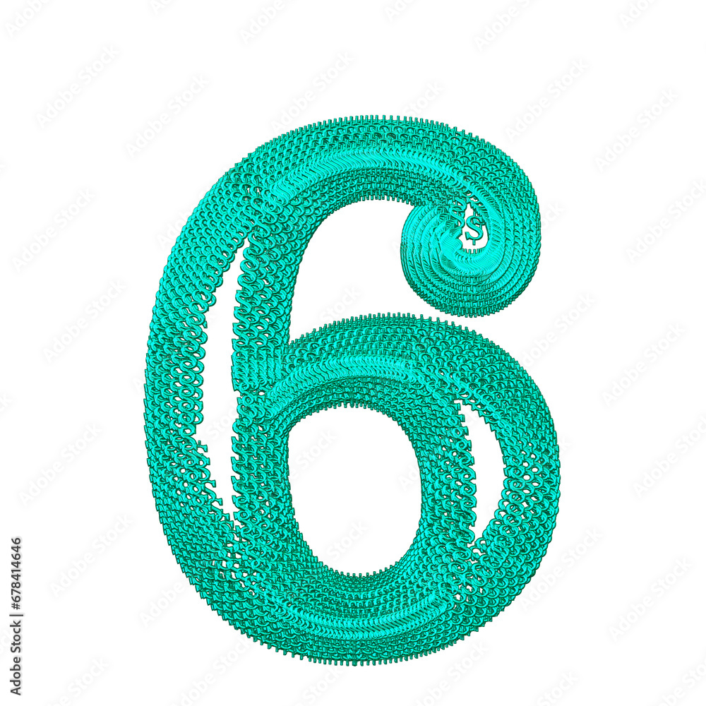 Symbol made of turquoise dollar signs. number 6 Symbol made of turquoise dollar signs. number 6