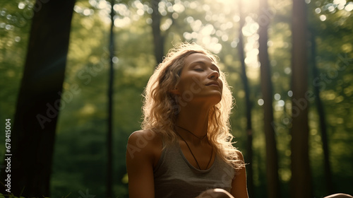 beautiful woman with smile during sunrise in beautiful nature. In the style of feminine empowerment photo