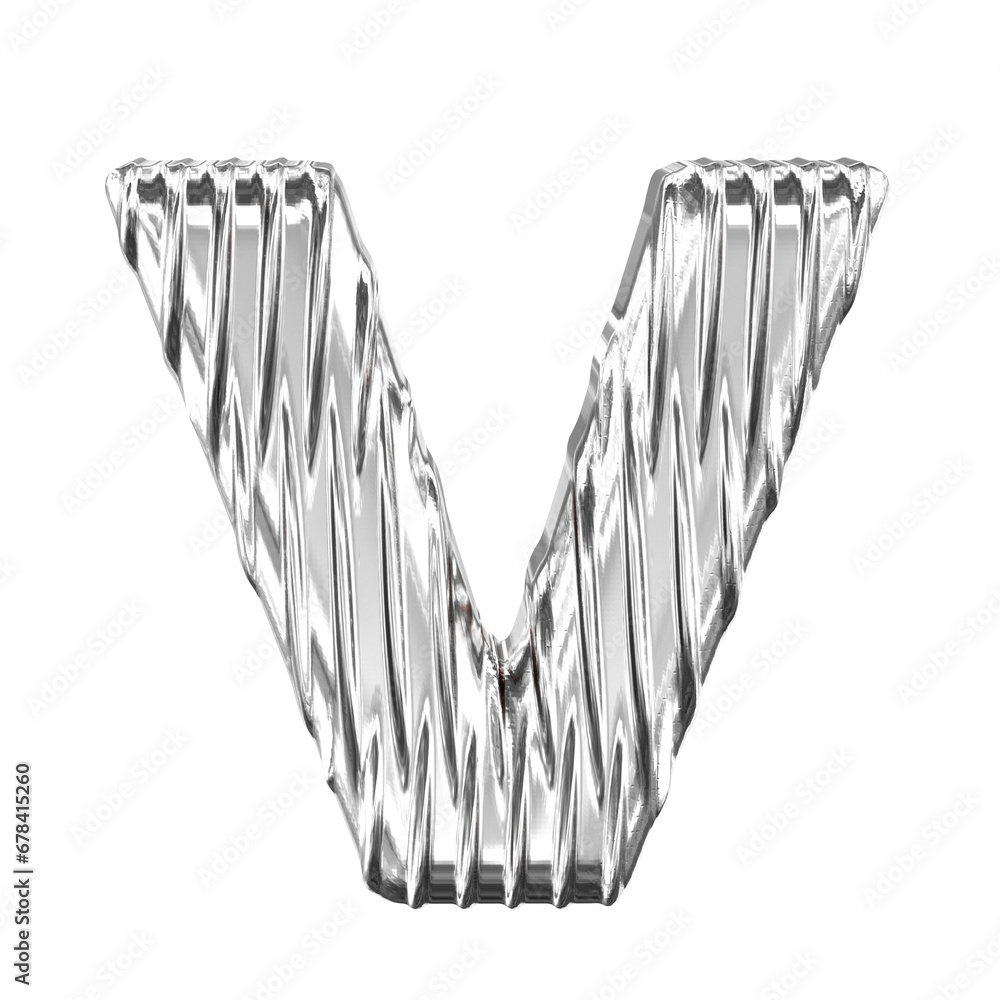 Silver symbol with vertical ribs. letter v Silver symbol with vertical ribs. letter v