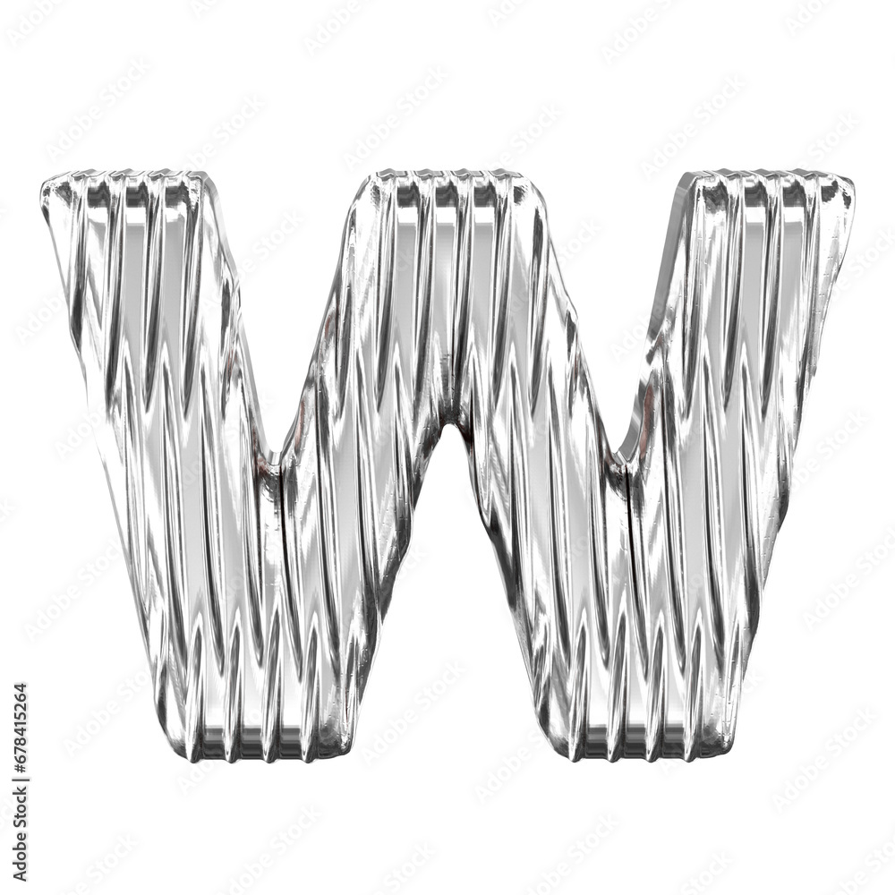 Silver symbol with vertical ribs. letter w Silver symbol with vertical ribs. letter w