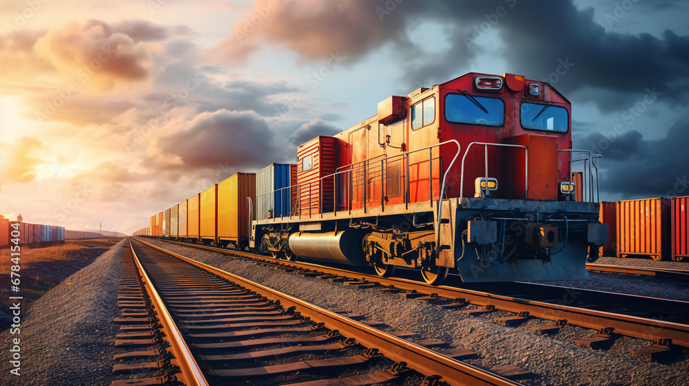 Fototapeta premium container with cargo freight train