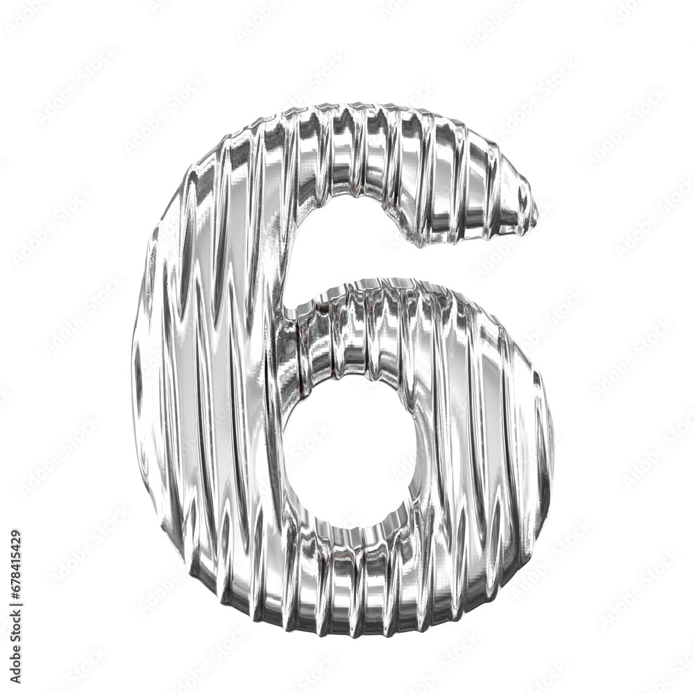 Silver symbol with vertical ribs. number 6 Silver symbol with vertical ribs. number 6