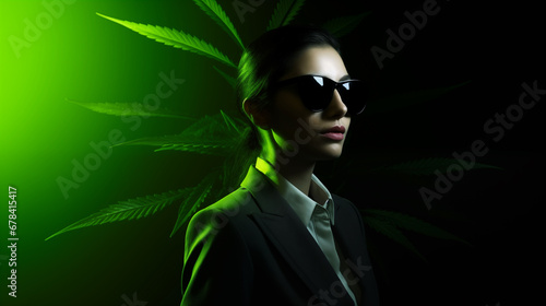 Rich Businesswoman iwith canabis plant isolated photo