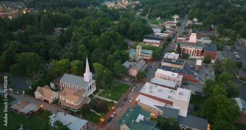 Aerial view of Jonesborough, oldest town in Tennessee. Small town America architecture at night photo