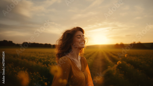 beautiful woman with smile during sunrise in beautiful nature sommerfield © Philippe Ramakers
