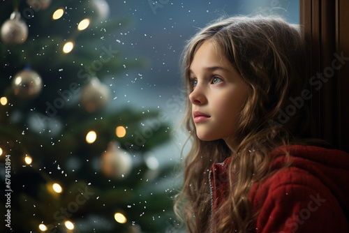 Dreamy Winter Gaze - Child by Christmas Tree