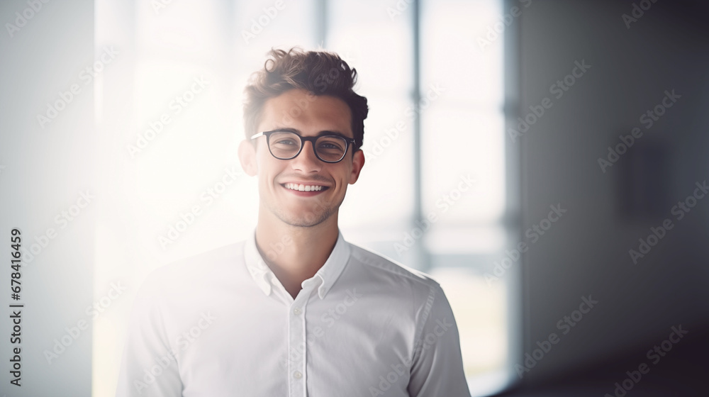 portrait of smiling business man wearing business suit in light office portrait of smiling business man wearing business suit in light office