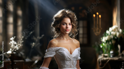bride posing with white wedding gown portrait elegant luxurious dress bridal 