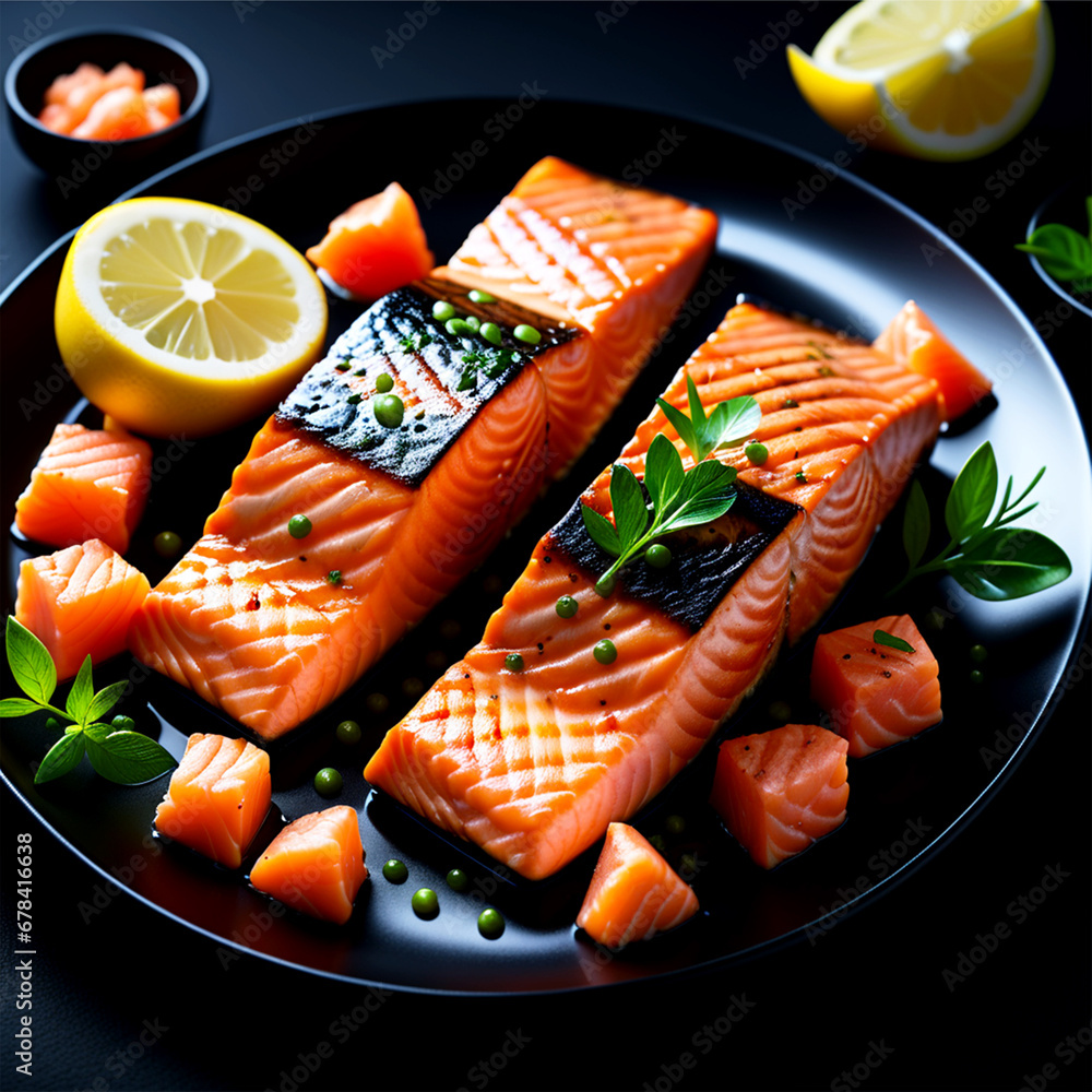 Salmon Fish Delicious Sea Food Breath Taking Mouth Watering Gourmet Meals Hyperrealistic Grilled