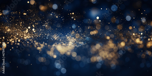 a dynamic abstract expression of holiday cheer, where flecks of gold foil seem to float on a sea of navy blue, their glimmer resembling a celestial celebration photo