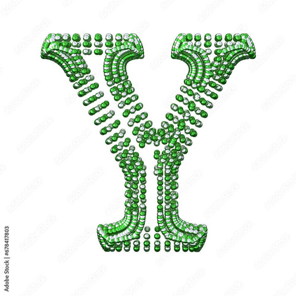 Symbol of small silver and green spheres. letter y Symbol of small silver and green spheres. letter y
