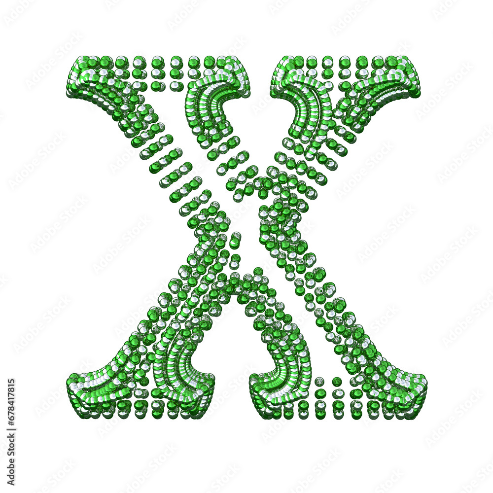 Symbol of small silver and green spheres. letter x Symbol of small silver and green spheres. letter x