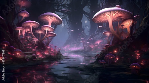 a forest fantasy wallpapers with pink mushrooms for fantasy world