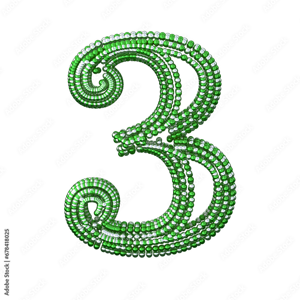 Symbol of small silver and green spheres. number 3 Symbol of small silver and green spheres. number 3