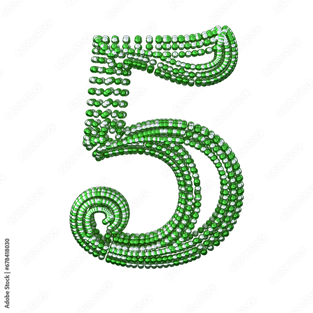 Symbol of small silver and green spheres. number 5 Symbol of small silver and green spheres. number 5