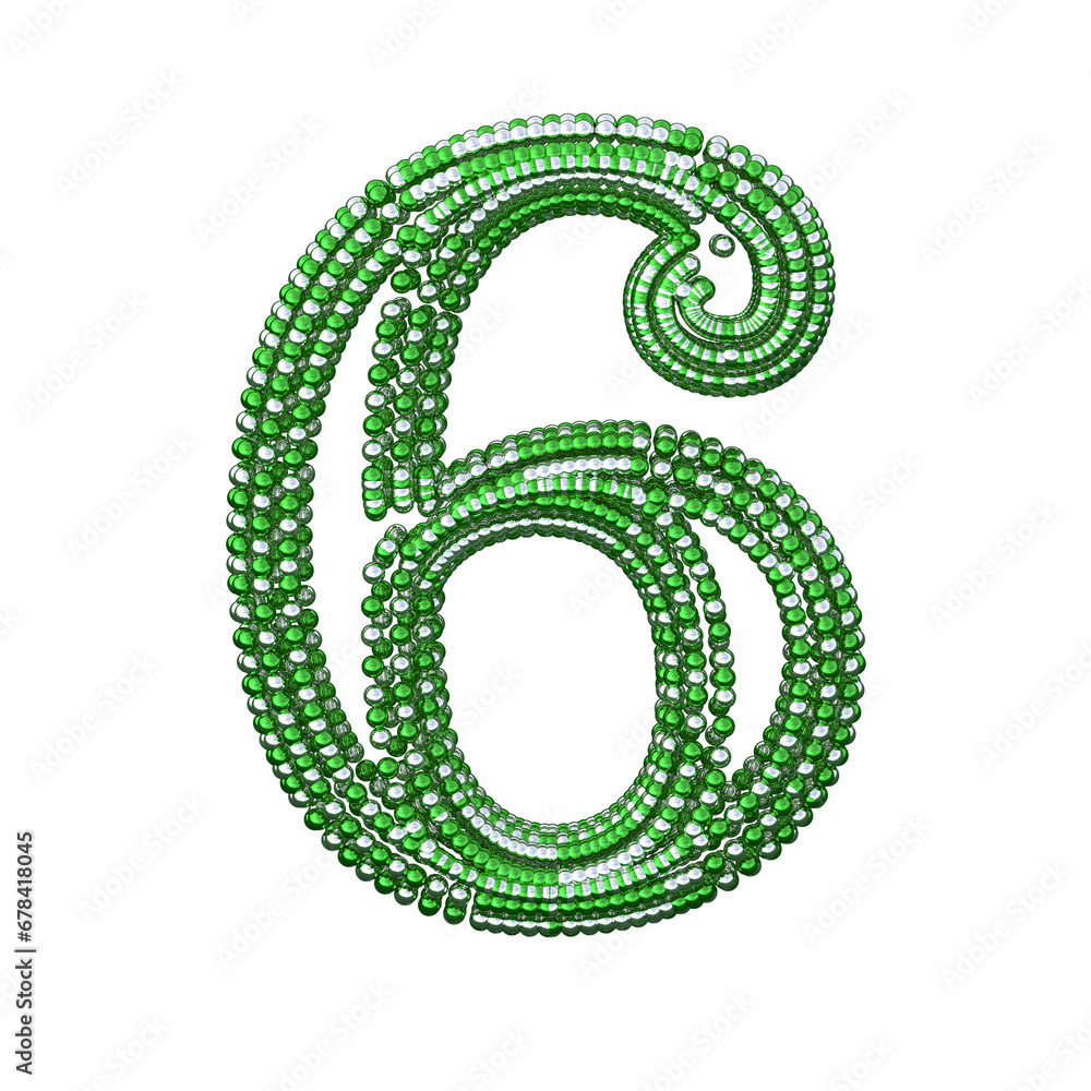 Symbol of small silver and green spheres. number 6 Symbol of small silver and green spheres. number 6