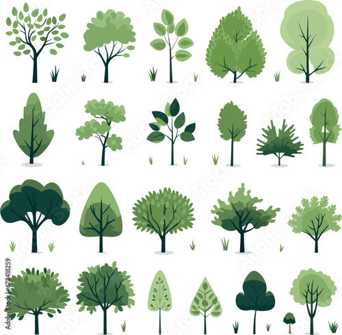 Set of green trees. Vector illustration isolated on a white background.