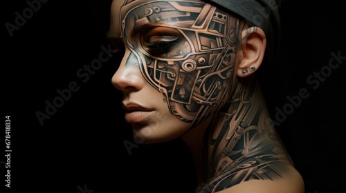 Close up half profile of an incredibly sensual young woman with a tau on her face artistic value photo