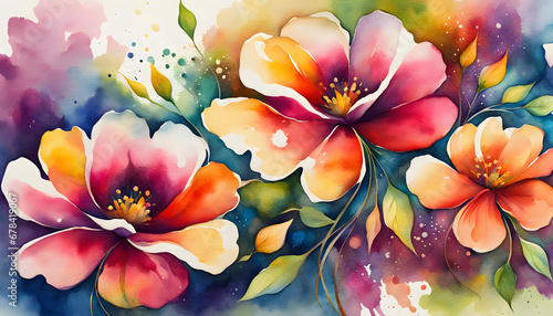 Abstract floral watercolor, grunge floral background, abstract colorful watercolor paintings for background, #678419067