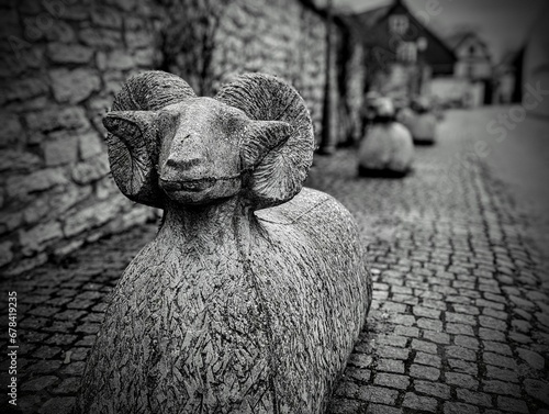 Limestone statue in the shape of a sheep in Visby, on the island of Gotland, Sweden photo