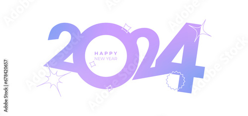 2024 Happy New Year poster. Y2K style illustration. Trendy minimalist aesthetic color. Vector illustration concept
