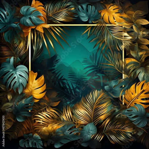 Luxury Gold and Tropical leaves frame background