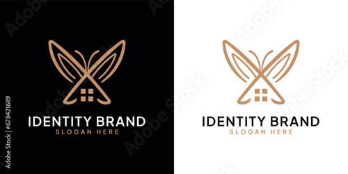 Luxury butterfly house line logo photo