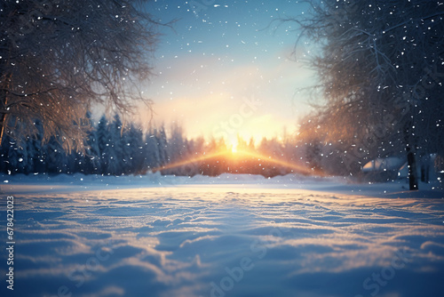 Midnight Serenity: Snowy Winter Lake Scene © PHOTOVERTICE