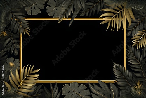 Luxury Gold and Tropical leaves frame background