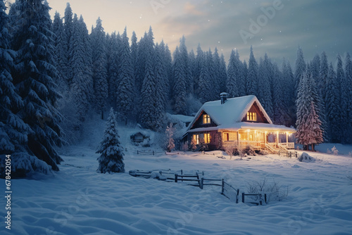 Midnight Serenity: Snowy Winter Lake Scene © PHOTOVERTICE