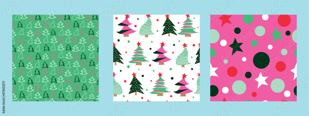 Set of holiday and New Year seamless patterns. Christmas pattern.
