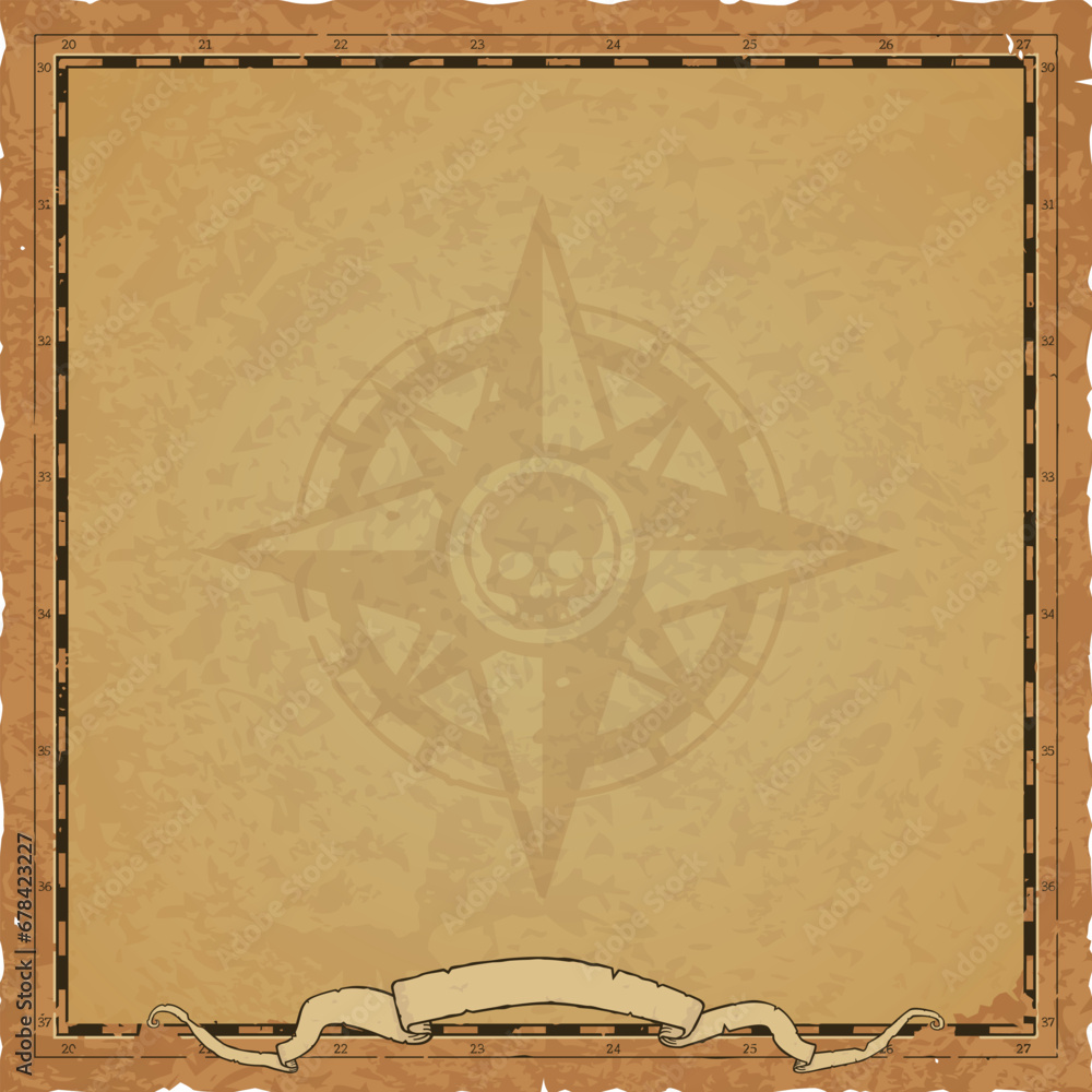 Parchment with Map Frame, Skull Compass, Banner Parchment with Map Frame, Skull Compass, Banner