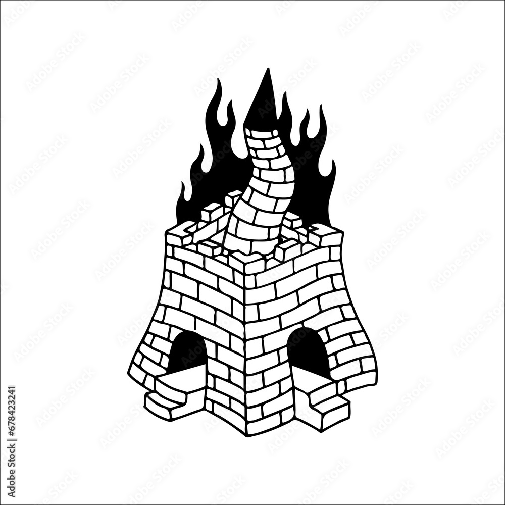 vector illustration of royal building on fire concept