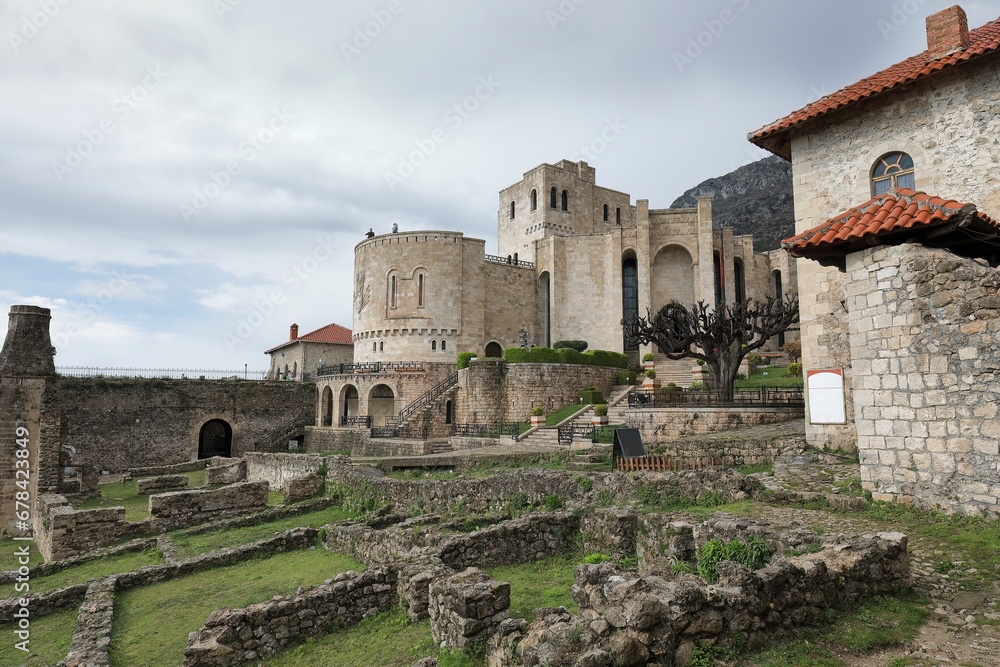 The Skanderbeg Museum building and the Sultan Mehmed Fatih Mosque ruins, inside the citadel castle precinct. Kruje-Albania-046
