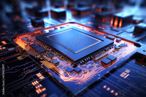 Concept of CPU processors in a technological background
