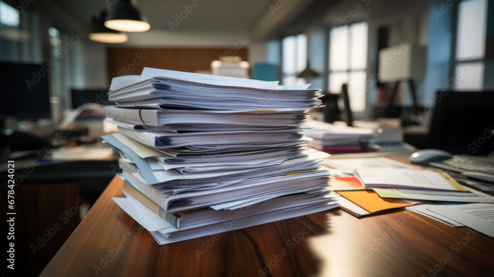 An accumulation of documents on the desk, a set of stacked business papers An accumulation of documents on the desk, a set of stacked business papers