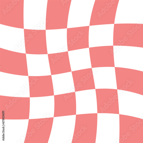 Vector seamless pattern of groovy chessboard texture isolated on pink background