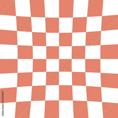 Vector seamless pattern of groovy chessboard texture isolated on orange background