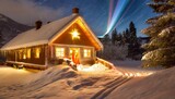 a winter cabin with snow 