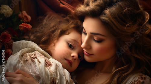 adoravel foto de mãe com filha , amor de mãe, afeto e carinho, feliz dia das mães photo