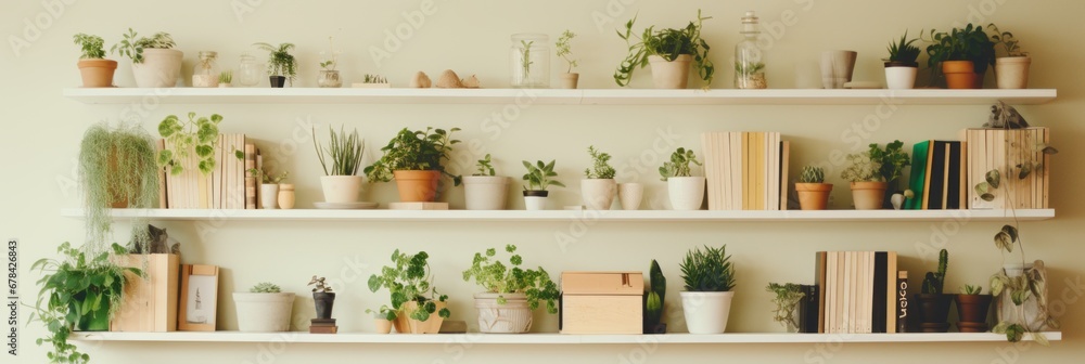 Obraz premium Background wall with shelves and plants