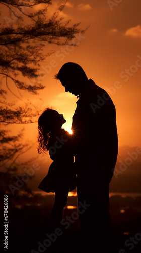 silhueta de adoravel foto amor de pai , feliz dia das pais em bela imagem no pôr do sol incrível  © Alexandre