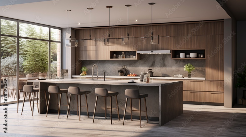 the beauty of a contemporary kitchen with an emphasis on the spacious countertop area reserved for text or design elements. The image provides a high-quality backdrop for various creative projects. the beauty of a contemporary kitchen with an emphasis on the spacious countertop area reserved for text or design elements. The image provides a high-quality backdrop for various creative projects.