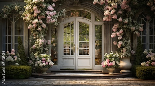  the elegance of a designer entrance door to a country house with a modern aesthetic. 