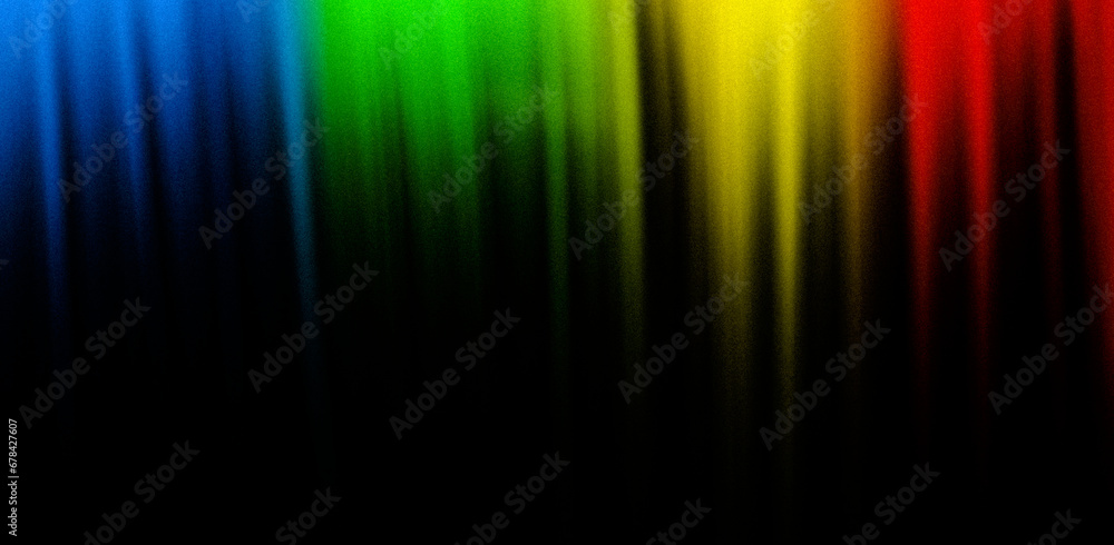 Dark illustration in rainbow colors. Blue green yellow orange red blurred grainy background for website banner. Desktop design. A large wide template, pattern. Color gradient ombre, blur. Colorful mix