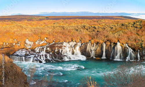 panoramic view of the Hraundossar Waterfall, Iceland -- Borgarfjörður area