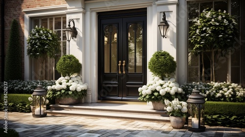 A high-quality image capturing the grandeur of a designer entrance door to a country house with modern design.  © ZUBI CREATIONS