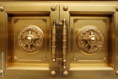 Vintage bank vault door with closed security safe box   full frame metal door for background photo