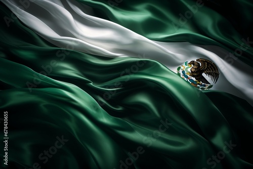 Mexican independence day waving flag of mexico on fabric texture background with copy space