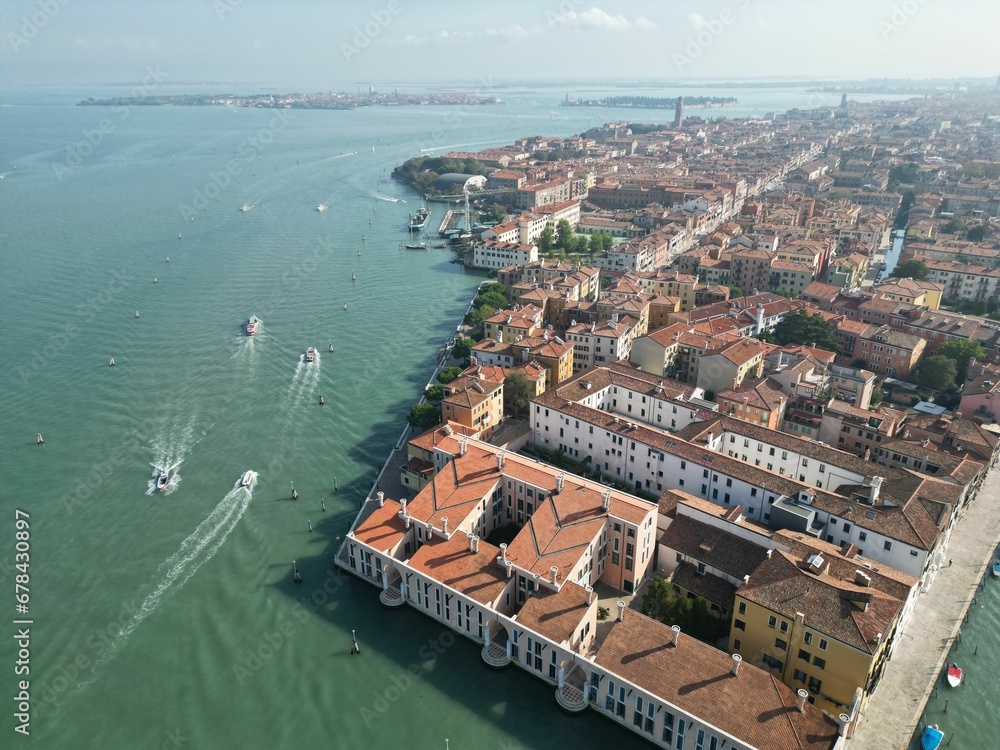 Bird's eye view of the buildings in Italy, Venice on a sunny day